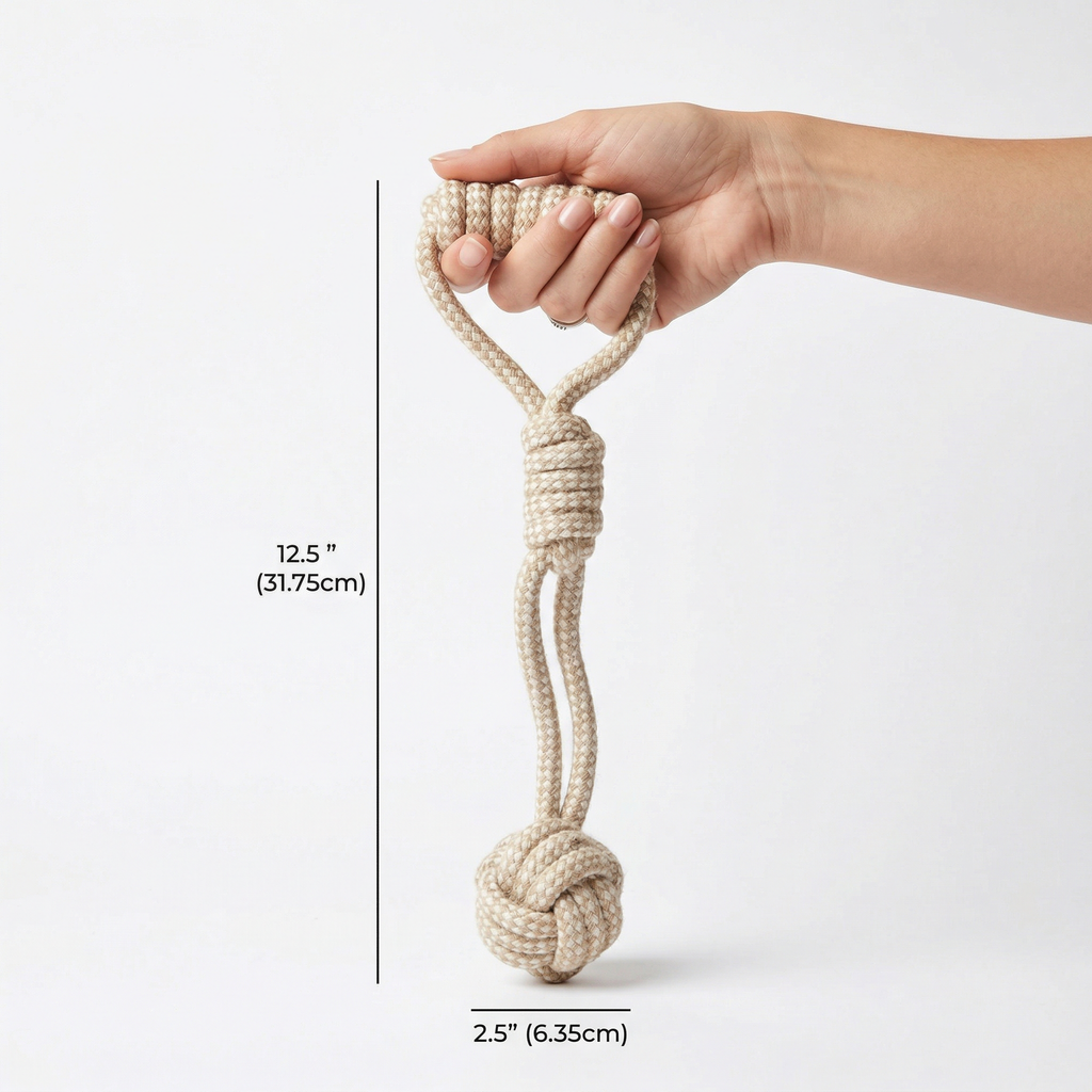 Forest Knot Hemp Rope Tug Toy with Handle-2